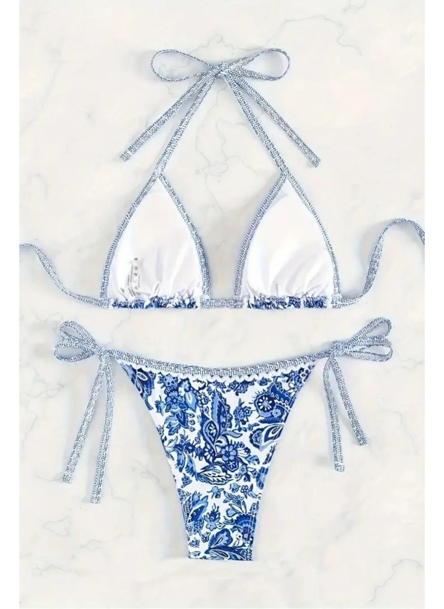 Bella Notte Patterned Blue Triangle Bikini Set