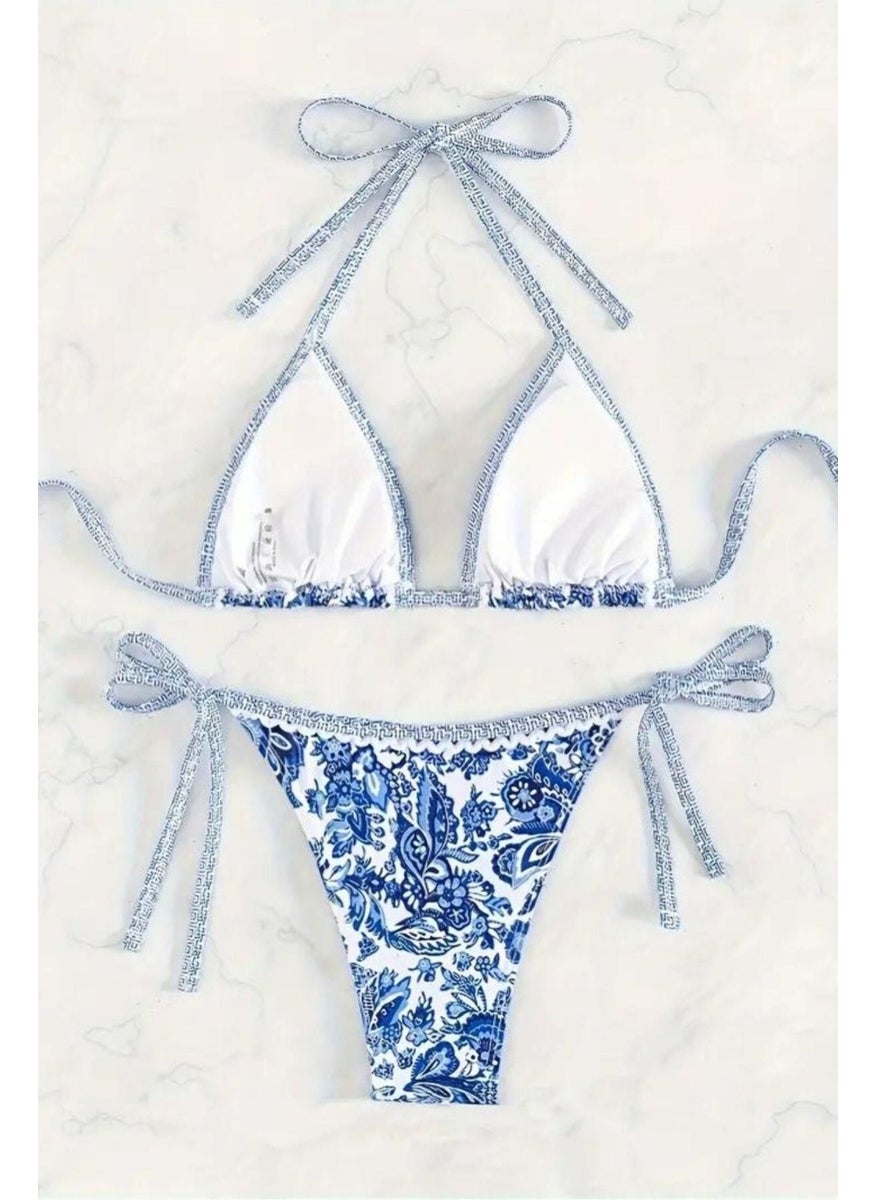 Bella Notte Patterned Blue Triangle Bikini Set  - Image 4