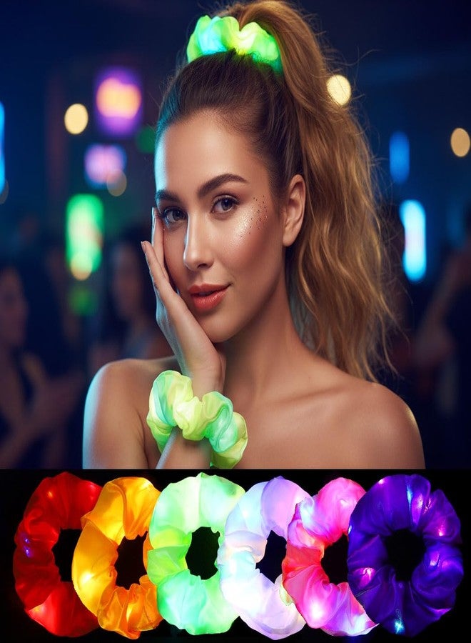 Woeoe Light Up Scrunchies,Glow in the Dark Hair Ties, Party Favor Halloween Hair Accessories for Women and Girls - Image 1