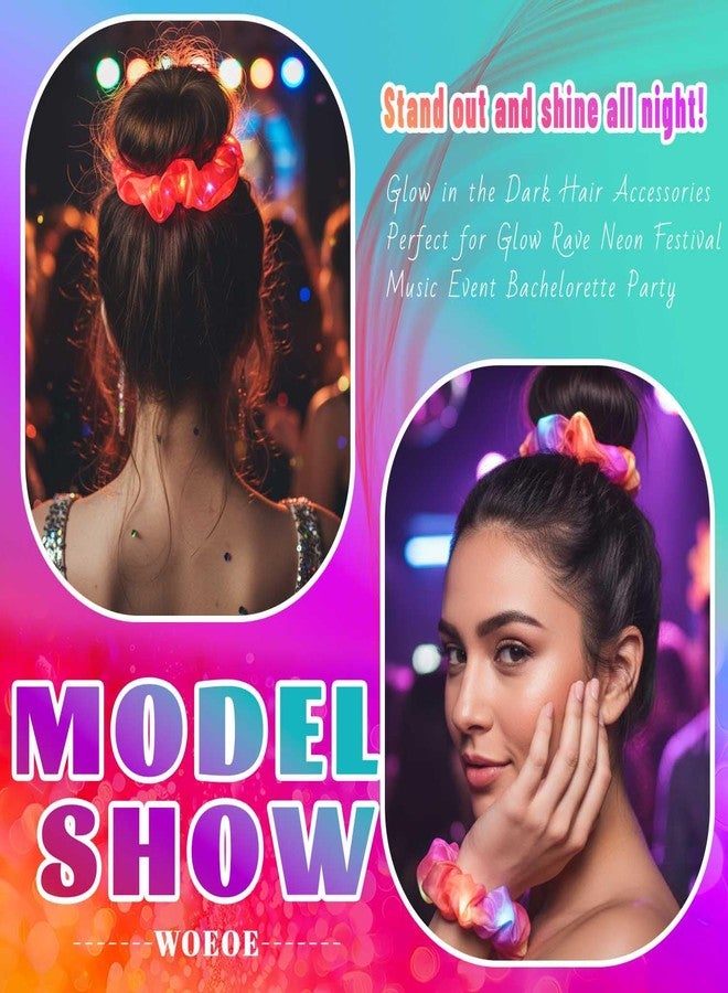Woeoe Light Up Scrunchies,Glow in the Dark Hair Ties, Party Favor Halloween Hair Accessories for Women and Girls - Image 3