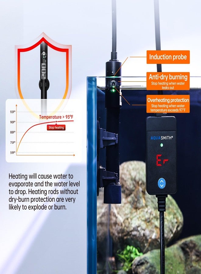 AQUASMITH Aquarium Heater,50w/100w/150w/200w/300w/500w Submersible Fish Tank Heater,External LED Controller, with Over-Temperature Protection and Automatic Power-Off When Leaving Water for. - Image 4