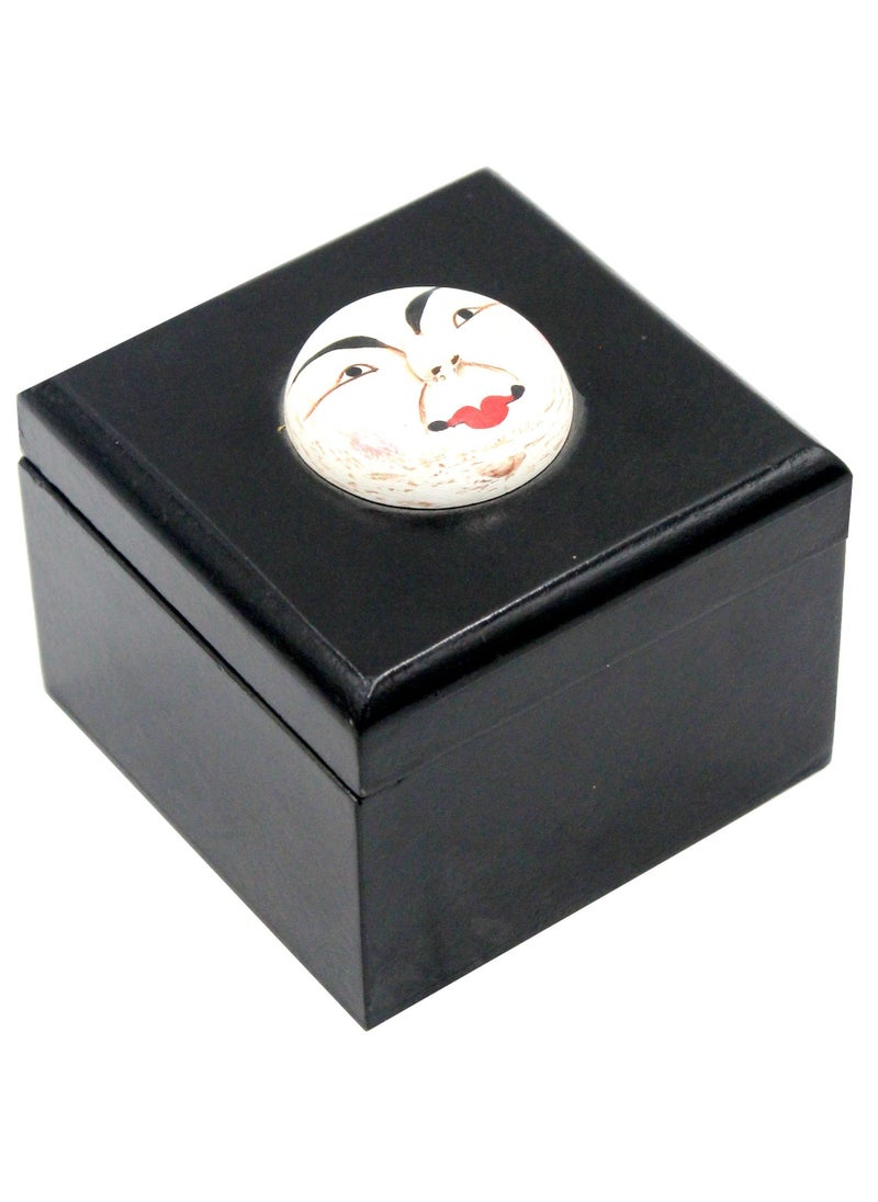 Antique Museum - THAI WOODEN HANDMADE SQUARE BOX WITH SMILING FACE-10CM-TH990A - Image 1