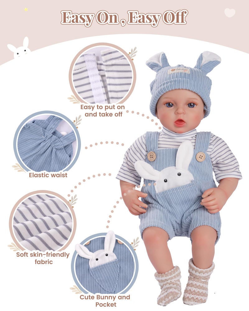 BABESIDE 4-Piece Baby Doll Clothes for 15-18 Inch Dolls, Doll Outfit Accessories with Bunny Pattern fit Baby Dolls, Easter Pretend Play Accessories Gift for Boys & Girls,Blue - Image 3