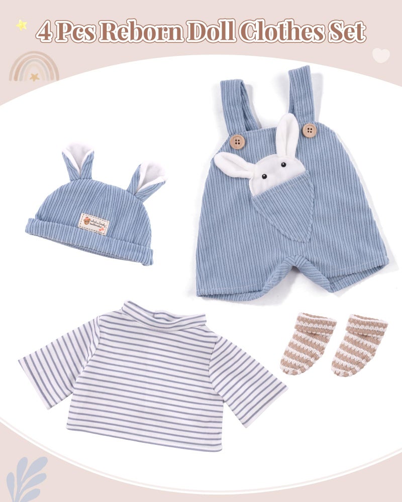 BABESIDE 4-Piece Baby Doll Clothes for 15-18 Inch Dolls, Doll Outfit Accessories with Bunny Pattern fit Baby Dolls, Easter Pretend Play Accessories Gift for Boys & Girls,Blue - Image 4