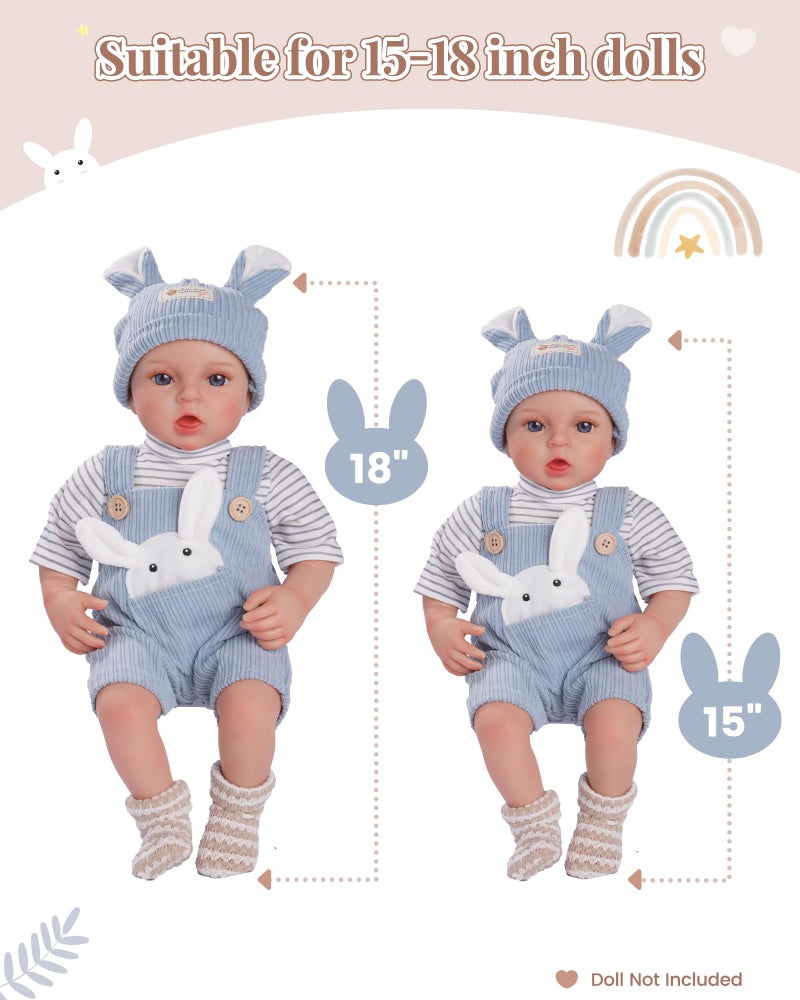 BABESIDE 4-Piece Baby Doll Clothes for 15-18 Inch Dolls, Doll Outfit Accessories with Bunny Pattern fit Baby Dolls, Easter Pretend Play Accessories Gift for Boys & Girls,Blue - Image 2
