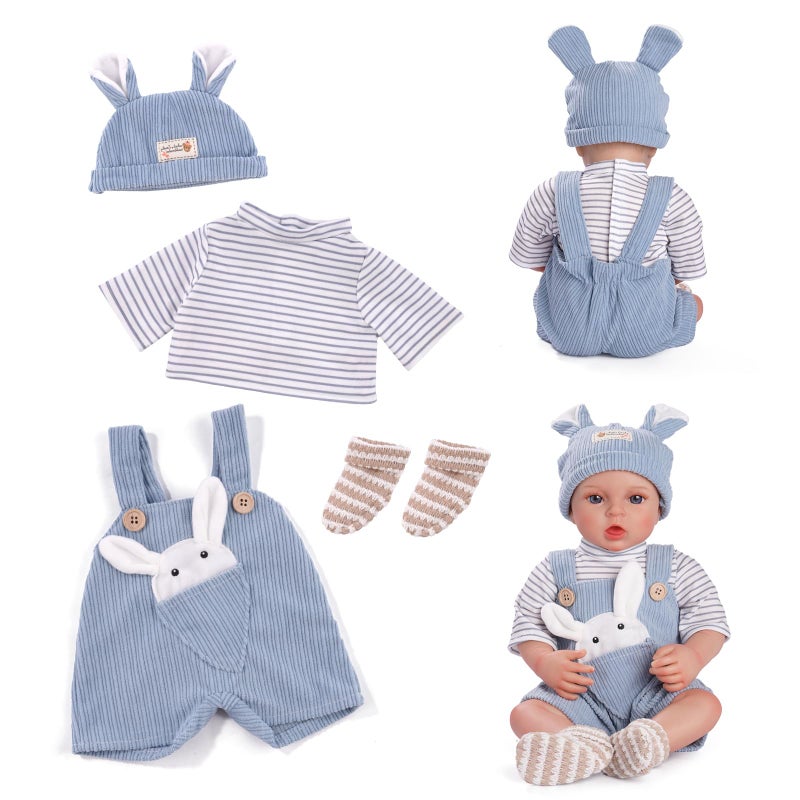 BABESIDE 4-Piece Baby Doll Clothes for 15-18 Inch Dolls, Doll Outfit Accessories with Bunny Pattern fit Baby Dolls, Easter Pretend Play Accessories Gift for Boys & Girls,Blue - Image 1