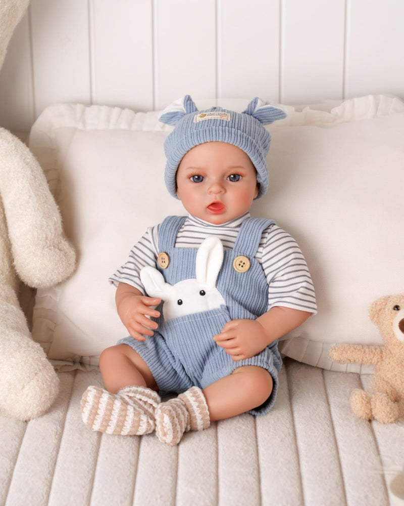 BABESIDE 4-Piece Baby Doll Clothes for 15-18 Inch Dolls, Doll Outfit Accessories with Bunny Pattern fit Baby Dolls, Easter Pretend Play Accessories Gift for Boys & Girls,Blue - Image 5