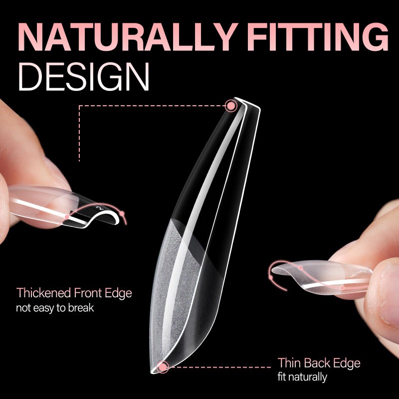 AILLSA Long Coffin Nail Tips Half Matte Full Cover Nails Tip Clear Acrylic Pre-Shaped Tips Flase Press on Nail Tips for Extentions Nails Manicure Salon DIY 216PCS 12 Sizes - Image 2