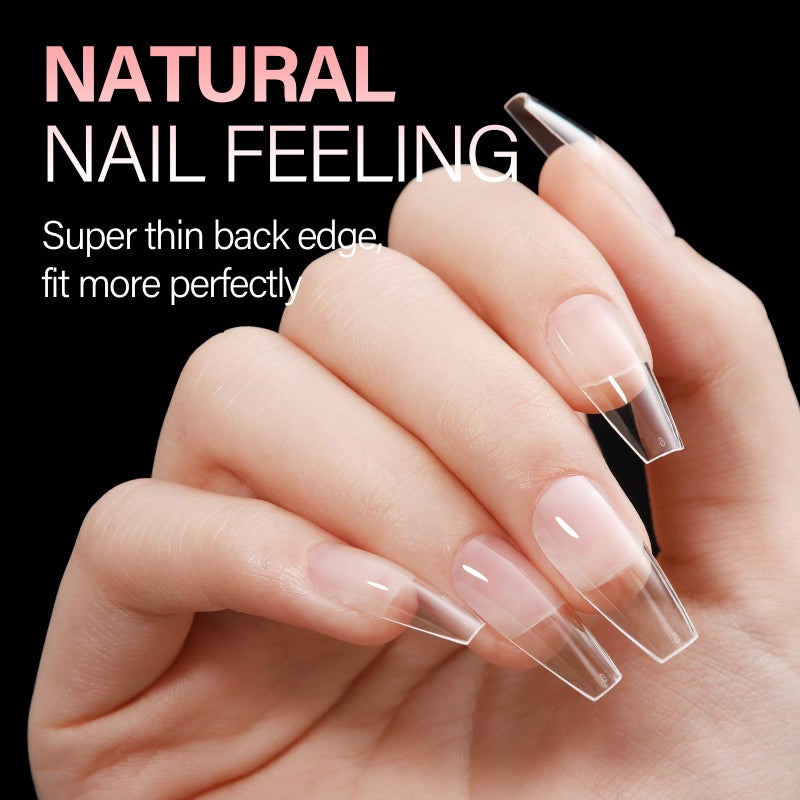 AILLSA Long Coffin Nail Tips Half Matte Full Cover Nails Tip Clear Acrylic Pre-Shaped Tips Flase Press on Nail Tips for Extentions Nails Manicure Salon DIY 216PCS 12 Sizes - Image 3