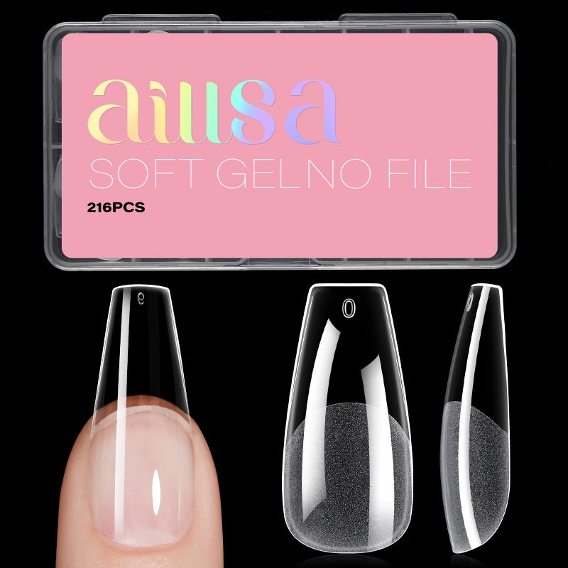 AILLSA Long Coffin Nail Tips Half Matte Full Cover Nails Tip Clear Acrylic Pre-Shaped Tips Flase Press on Nail Tips for Extentions Nails Manicure Salon DIY 216PCS 12 Sizes - Image 1