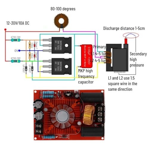 LiebeWH ZVS Driver Module 12V to 30V DC High Voltage Generator with Flyback Transformer Heater Coil Boost Power Supply Board for Induction Heating - Image 3