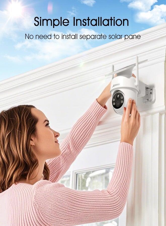 ANRAN 2K Solar Security Cameras Wireless Outdoor, 2.4G WiFi Home Surveillance Camera with Fixed Solar Panel, 360° PTZ, PIR Human Detection, 3MP Color Night Vision, 2-Way Talk, 2 Pack, Q04 - Image 2