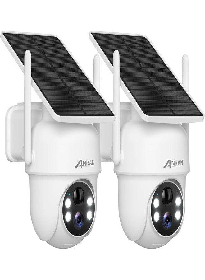 ANRAN 2K Solar Security Cameras Wireless Outdoor, 2.4G WiFi Home Surveillance Camera with Fixed Solar Panel, 360° PTZ, PIR Human Detection, 3MP Color Night Vision, 2-Way Talk, 2 Pack, Q04 - Image 1