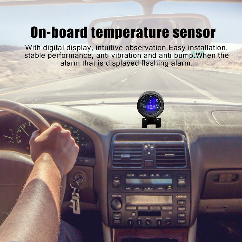 Round Led Digital Car Truck Water Temp Gauge Temperature Sensor Temperatura Moto + Voltmeter Volt Voltage Meter 2 in 1 12.0V 24V - Image 3