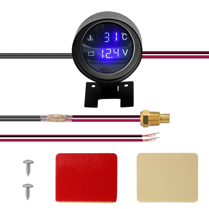 Round Led Digital Car Truck Water Temp Gauge Temperature Sensor Temperatura Moto + Voltmeter Volt Voltage Meter 2 in 1 12.0V 24V - Image 1