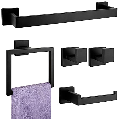 PAHSFS 5-Pieces Matte Black Bathroom Hardware Accessories Set, SUS304 Stainless Steel Bath Towel Bar Set, Towel Racks for Bathroom Wall Mounted. - Image 1