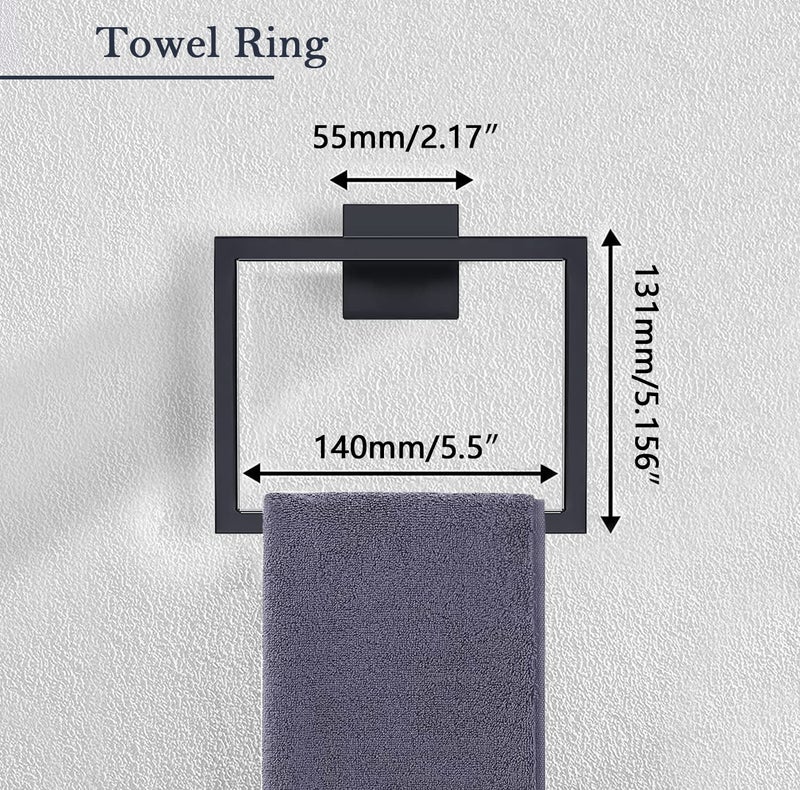PAHSFS 5-Pieces Matte Black Bathroom Hardware Accessories Set, SUS304 Stainless Steel Bath Towel Bar Set, Towel Racks for Bathroom Wall Mounted. - Image 3