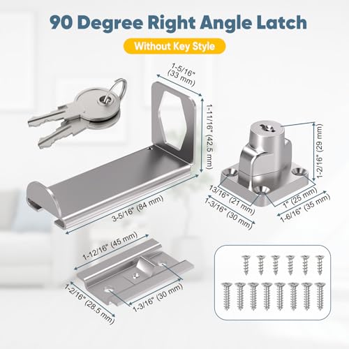YogePote 90 Degree Right Angle Door Locks 33 Inch Thickened Sliding Hasp Latch for Inward OpeningClosetShedBarn Door Cabinet Heavy Duty Latch for Home Security Silver 33In with Key2PCS - Image 3
