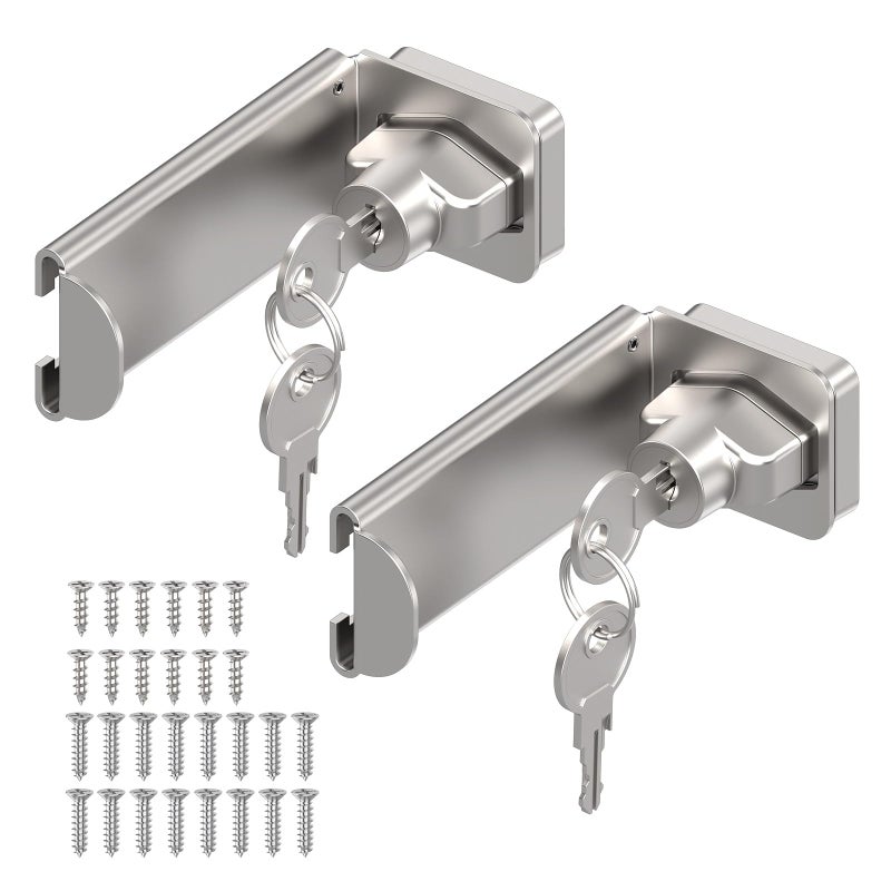 YogePote 90 Degree Right Angle Door Locks 33 Inch Thickened Sliding Hasp Latch for Inward OpeningClosetShedBarn Door Cabinet Heavy Duty Latch for Home Security Silver 33In with Key2PCS - Image 2