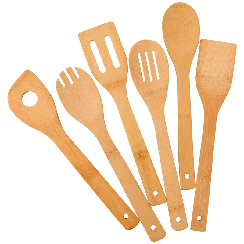 Zhuoyue Bamboo Kitchen Utensils 6 pcs Nonstick Spatula Tools with Handles Heat Resistant Spatula Set Nonstick Cooking Utensil Premium Wooden Spoon Sets
