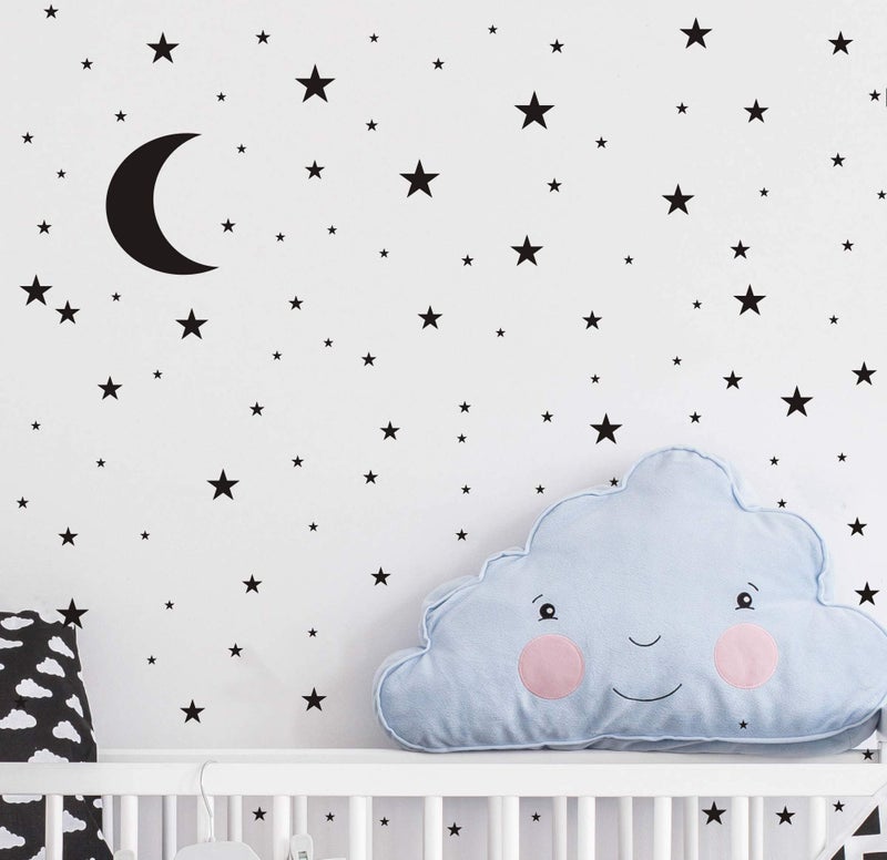 JURUOXIN Moon and Stars Wall Decal Vinyl Sticker for Kids Boy Girls Baby Room Decoration Good Night Nursery Wall Decor Home House Bedroom Design YMX16 (Black) - Image 2