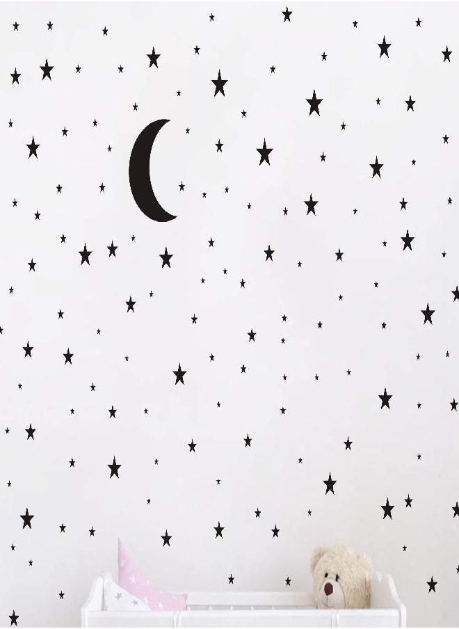 JURUOXIN Moon and Stars Wall Decal Vinyl Sticker for Kids Boy Girls Baby Room Decoration Good Night Nursery Wall Decor Home House Bedroom Design YMX16 (Black) 