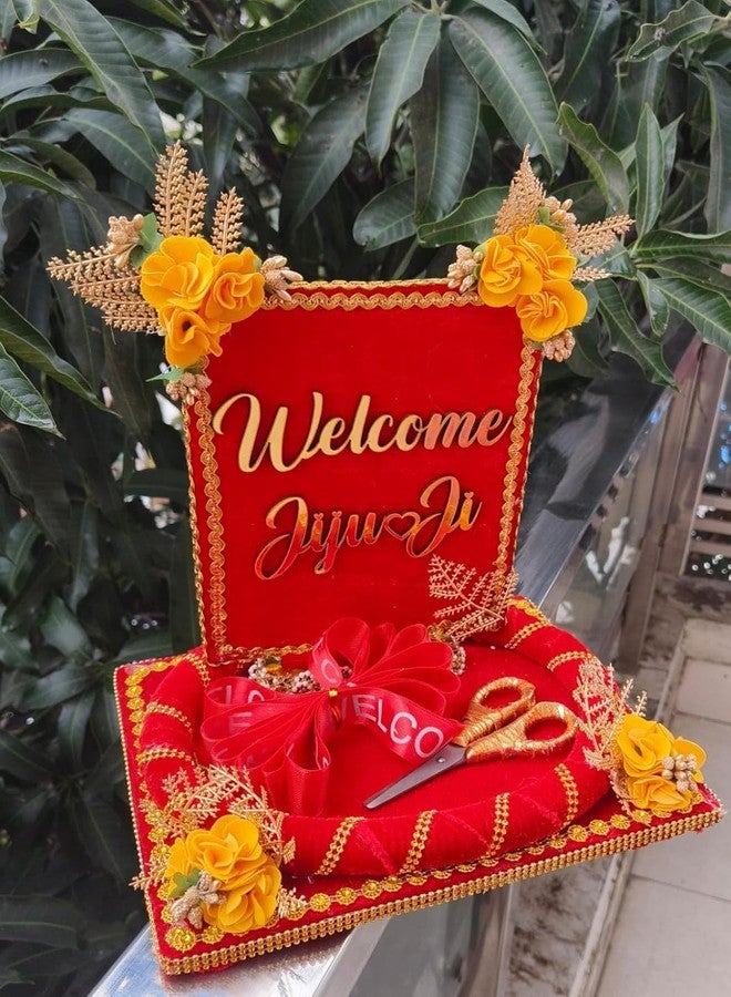 Unique Palette صينية ترحيب مستطيلة فريدة من نوعها لحفل زفاف الزوج | صينية قص الشريط | أطباق زخرفية أنيقة باللونين الأحمر والذهبي لحفل الزفاف | هدية للعروس والعريس - Image 5