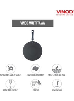 VINOD Zest Aluminium Non Stick Flat Multi Tawa for Roti, Paratha, Dosa, Egg, Pancake, Crepe- 32.5 cm, 3Layer Ceramic Coating, 4mm Extra Thick, Induction and Gas Stove Friendly, Bakelite Handle, PFOA Free  - Image 3