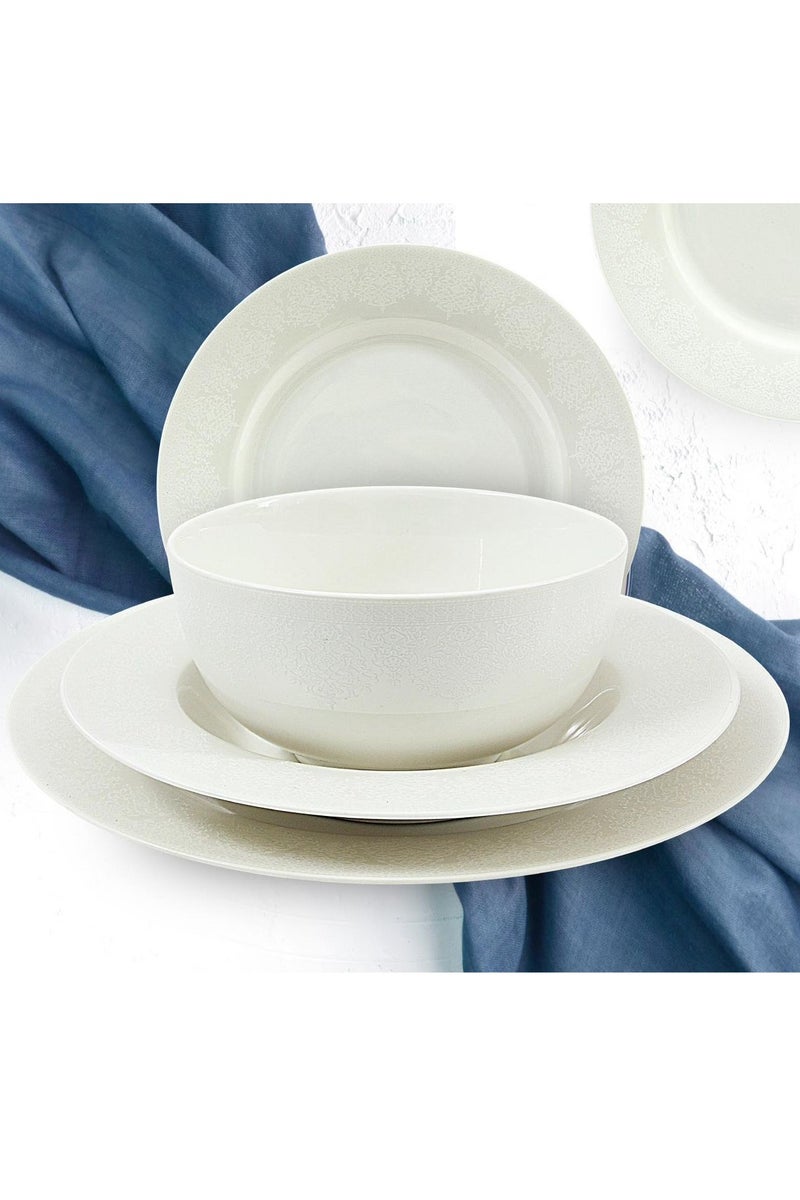 تراست طقم عشاء من البورسلين مكوّن من 24 قطعة باللون الأبيض؛ 6 قطع أطباق عشاء مقاس 27 سم، 6 قطع أطباق شوربة مقاس 22 سم، 6 قطع أطباق جانبية مقاس 20.5 سم، 6 قطع سلطانية مقاس 14 سم. - Image 2