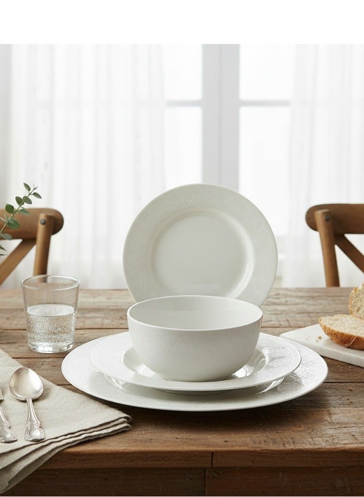 تراست طقم عشاء من البورسلين مكوّن من 24 قطعة باللون الأبيض؛ 6 قطع أطباق عشاء مقاس 27 سم، 6 قطع أطباق شوربة مقاس 22 سم، 6 قطع أطباق جانبية مقاس 20.5 سم، 6 قطع سلطانية مقاس 14 سم. - Image 4