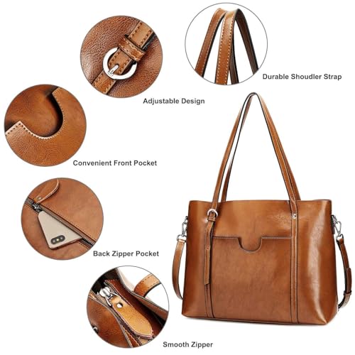 S-ZONE Women Genuine Leather Top Handle Satchel Daily Work Tote Shoulder Bag - Image 4