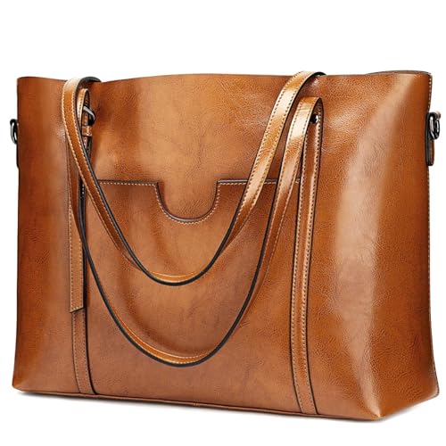 S-ZONE Women Genuine Leather Top Handle Satchel Daily Work Tote Shoulder Bag - Image 1