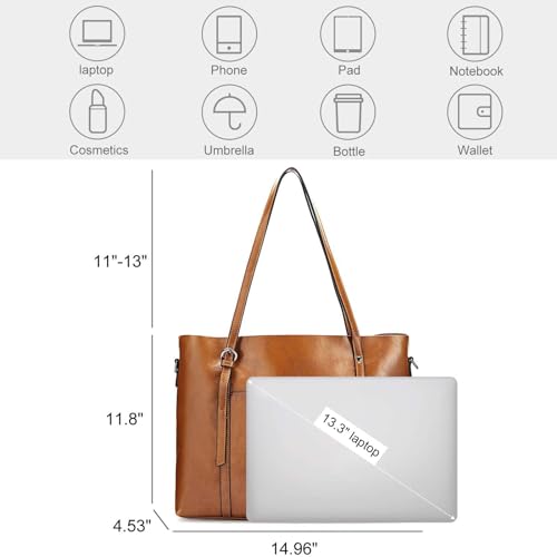 S-ZONE Women Genuine Leather Top Handle Satchel Daily Work Tote Shoulder Bag - Image 3