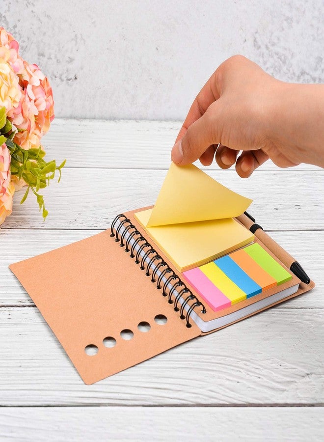 Kisdo Lined Spiral Notebook Kraft Paper Cover Notepad with Pen in Holder, Sticky Notes and Page Marker Colored Index Tabs, 4.5“x5.5” Steno Pocket Business Notebook (Brown 2 Packs) - Image 5