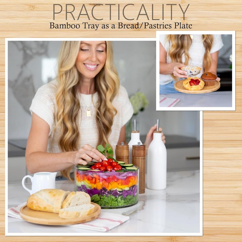 25DOL XXL Extra Large 10 inch Clear Glass Salad Bowl Dish【Hand Blown】 Dual Function Bamboo Lid - Mixing Bowl for Salads, Dessert, Fruit, Punch - Centerpiece Large Serving Bowls for Entertaining - Image 5