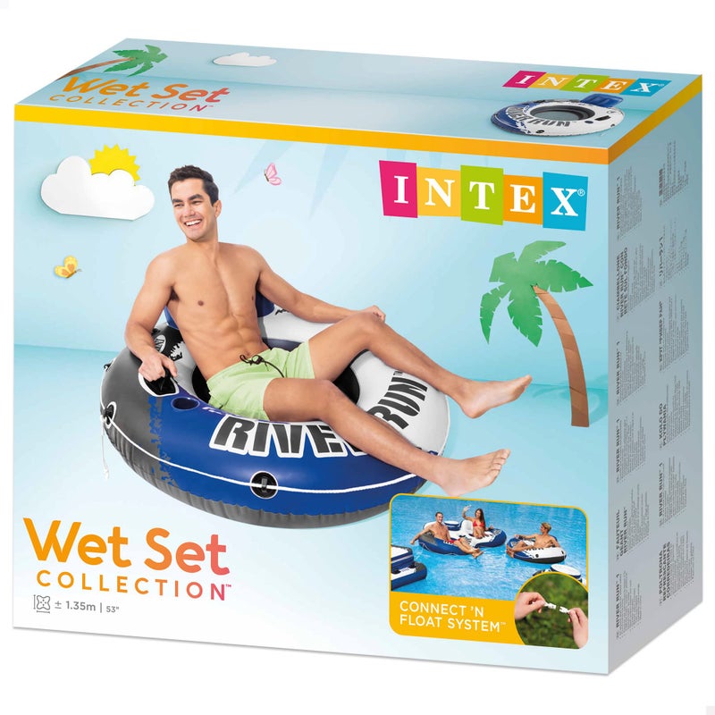 INTEX 58825EP River Run 1 Inflatable Floating Lounge: Comfortable Backrest – Built-in Cup Holders – Durable Grab Handles – All Around Grab Rope – 220lb Weight Capacity– Blue - Image 3