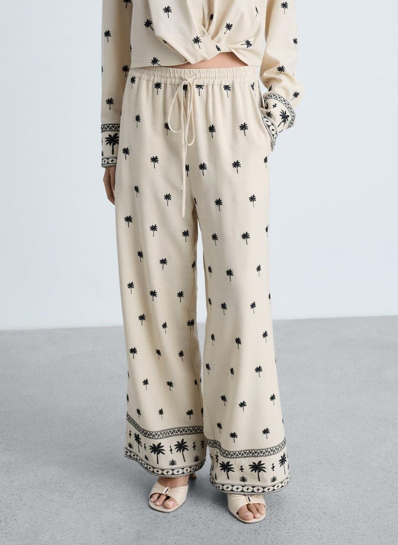 MANGO Embroidered Straight-Fit Trousers  - Image 1