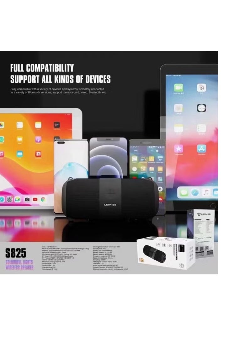 Lenyes S825 Portable Bluetooth Speaker, TWS Stereo, IPX6 Waterproof, HiFi Sound - Image 4