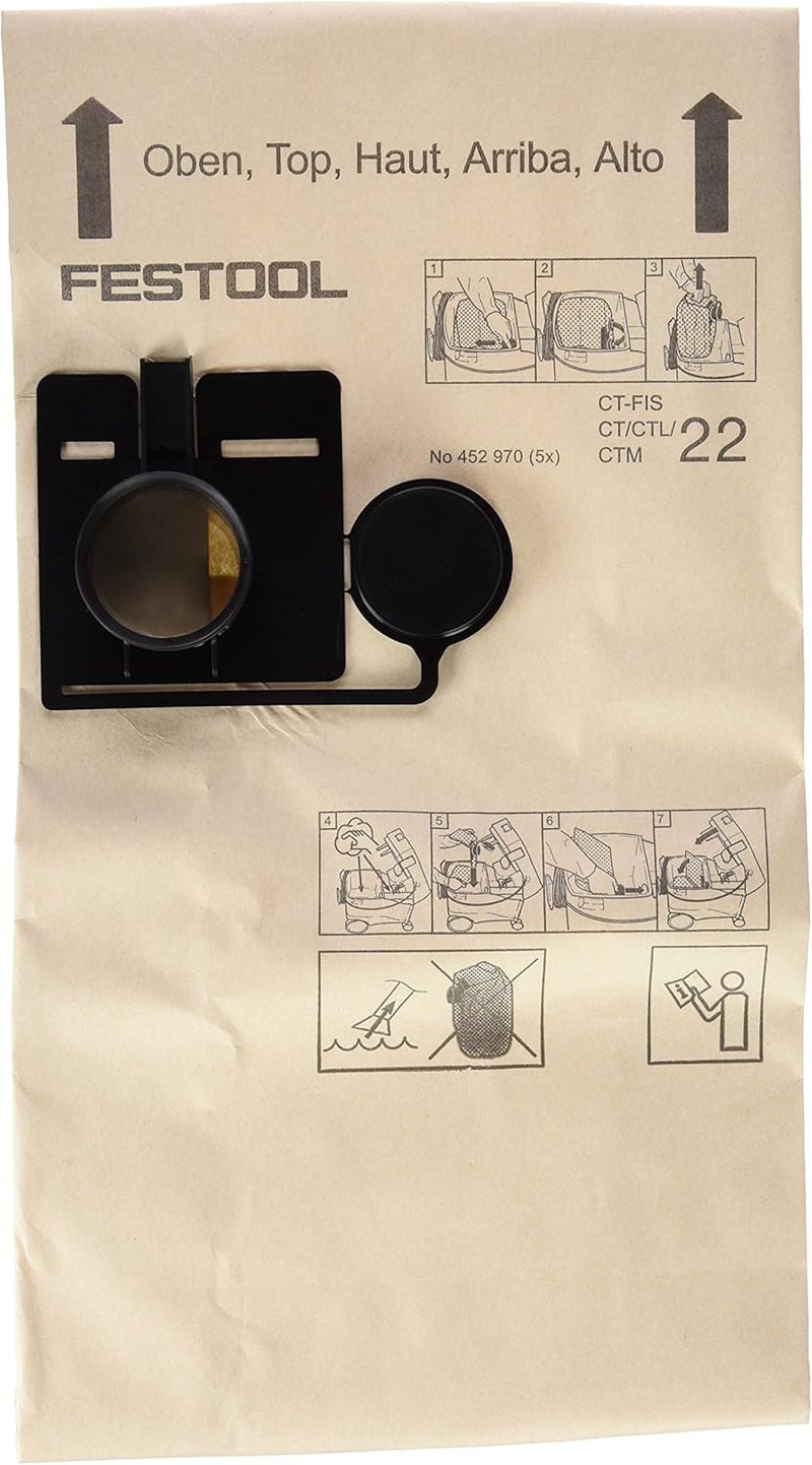 Festool 452970 Replacement Filter Bags For CT 22 Dust Extractor 5Pack - Image 1