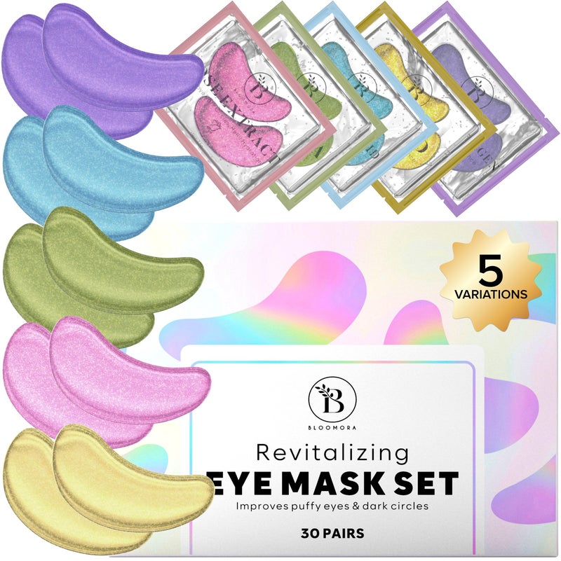 BLOOMORA Variety Under Eye Patches (30 Pairs) - Dark Circles & Puffy Eyes Care - Eye Care Mask for Refreshment - 5 Varieties - Image 1