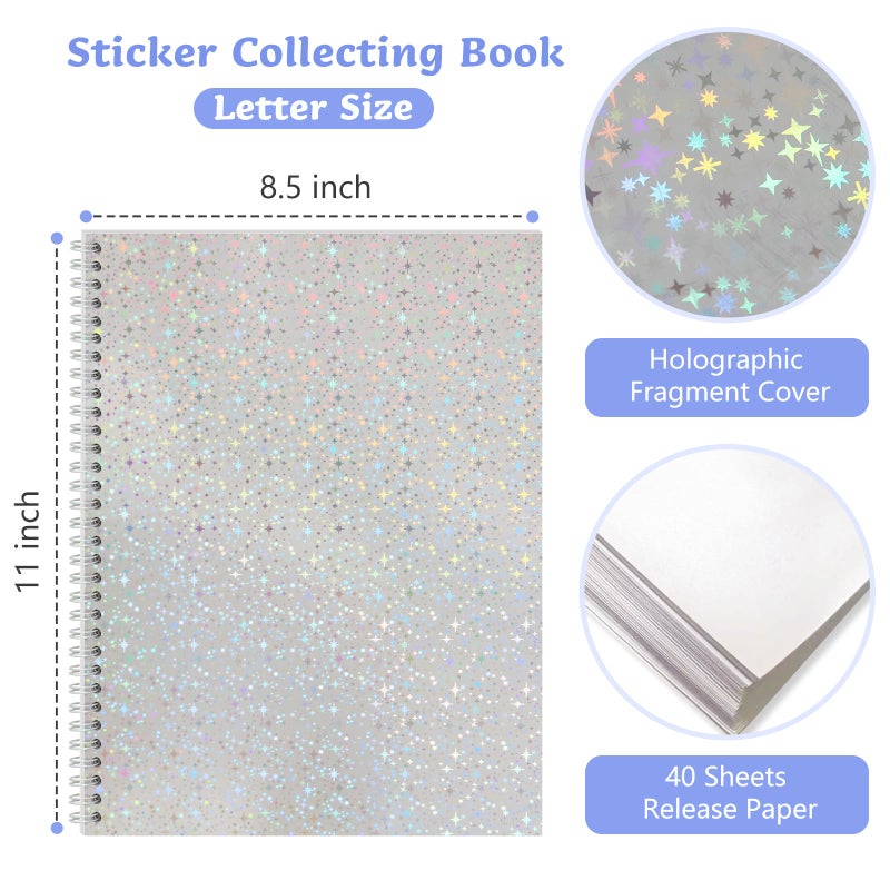 Dajino Large Reusable Sticker Book Collecting Album 8.5Ã—11 Inch Sticker Storage Collection Organizer Book for Adult with 40 Sheets Letter Size Blank Release Paper and Holographic Cover (Little Star) - Image 4