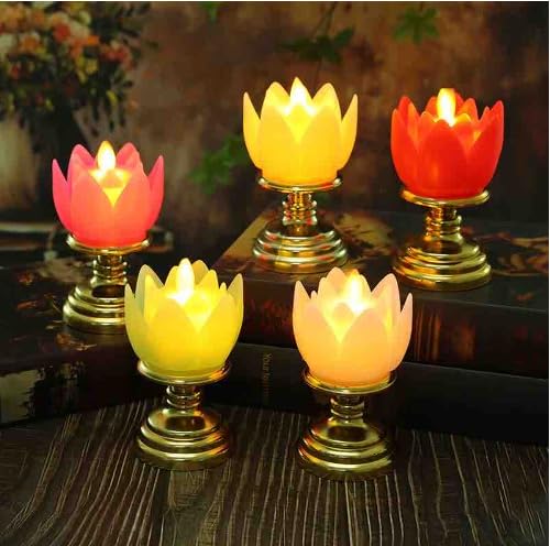 Artificial Flower Shape Lotus with Golden Stand LED Candles Lights Diya for Home Decoration Diwali Decoration Batteries Included Pack of 6 Pcs - Image 4