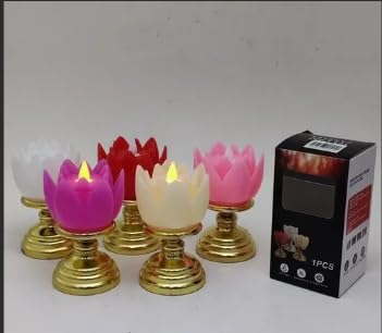 Artificial Flower Shape Lotus with Golden Stand LED Candles Lights Diya for Home Decoration Diwali Decoration Batteries Included Pack of 6 Pcs - Image 2