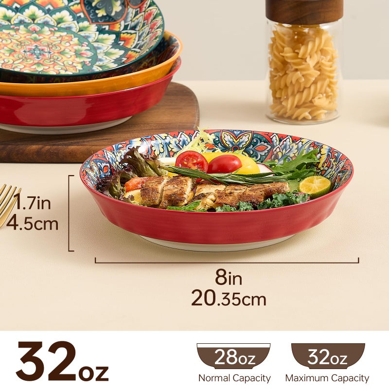 ASBEFORE Ceramic Pasta Bowls Set of 6-8 inch 32 oz Serving Bowls, Colorful Dinner Bowls for Soup,Salad, and Pasta, Kitchen, Microwave, Dishwasher Safe, mexican, Bohemian Style - Image 2