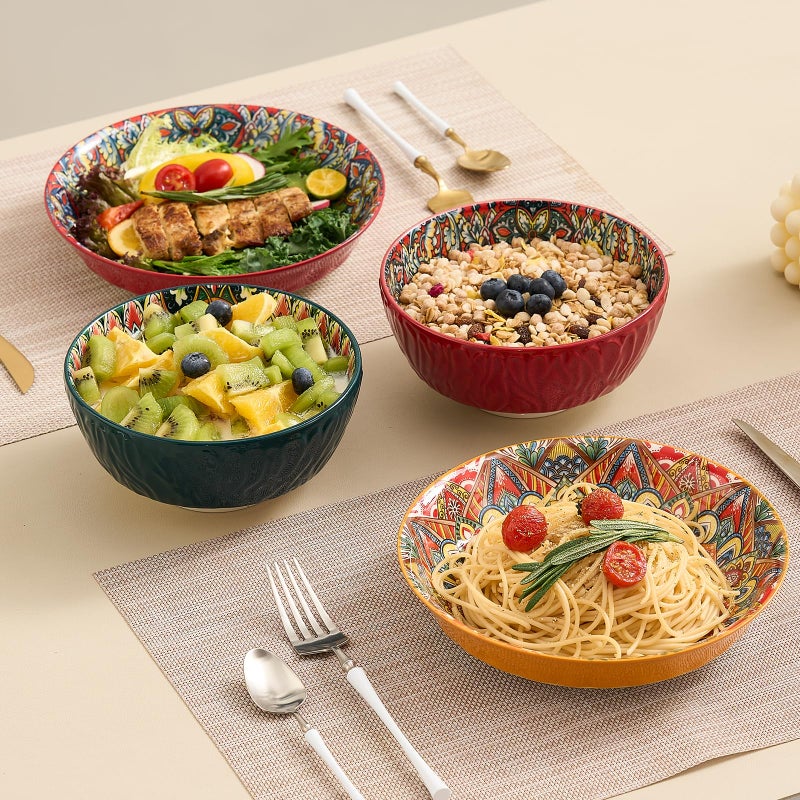 ASBEFORE Ceramic Pasta Bowls Set of 6-8 inch 32 oz Serving Bowls, Colorful Dinner Bowls for Soup,Salad, and Pasta, Kitchen, Microwave, Dishwasher Safe, mexican, Bohemian Style - Image 5