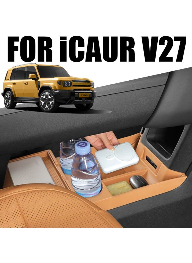 This TPE dual-layer lower storage box is exclusively designed for Chery iCAUR V27. It fits the center console armrest perfectly, serving as a professional modification and upgrade accessory. - Image 1