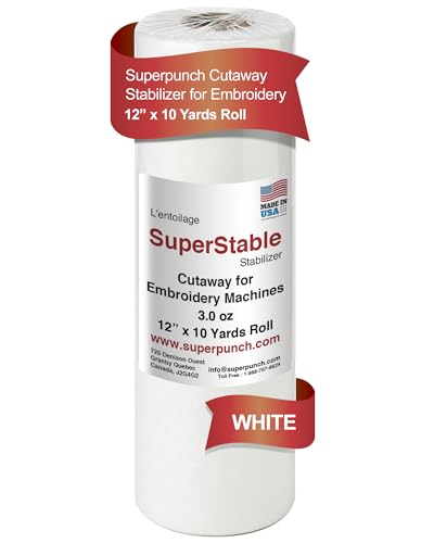 Superpunch Cutaway 3.0 oz Stabilizer for Embroidery Machines, SuperStable White Thick Cut Away Stabilizer-12 inch x 10 Yard Roll, Cut Away Machine Embroidery Stabilizer Backing - Made in USA - Image 1