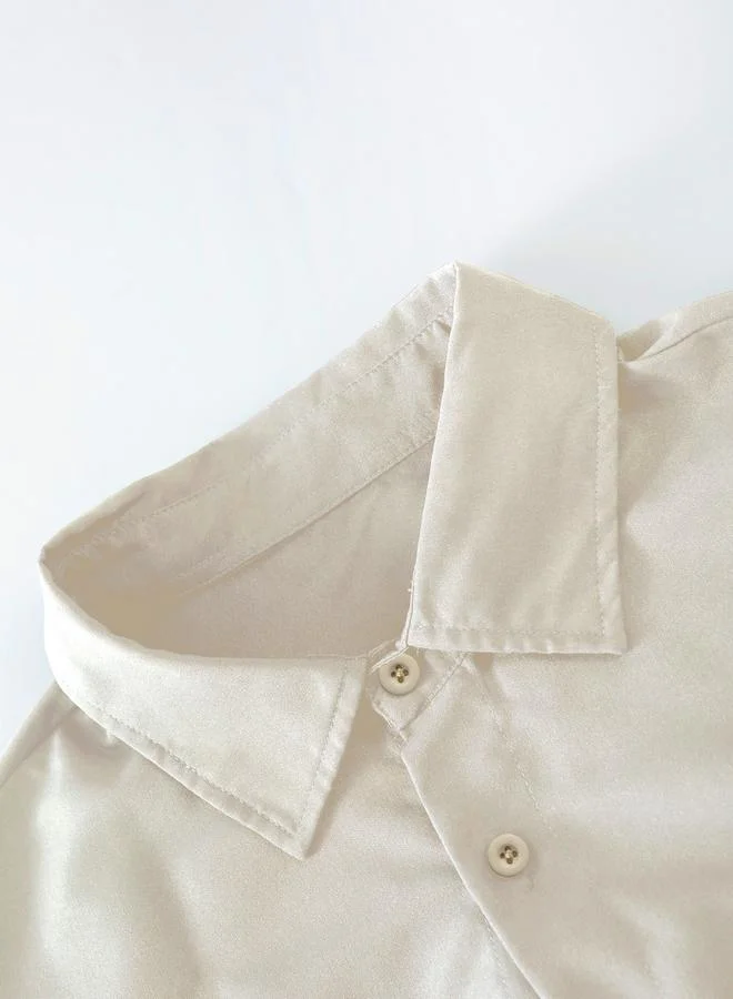 Take Two Men Beige Casual Shirt and Drawstring Pants Co-ords