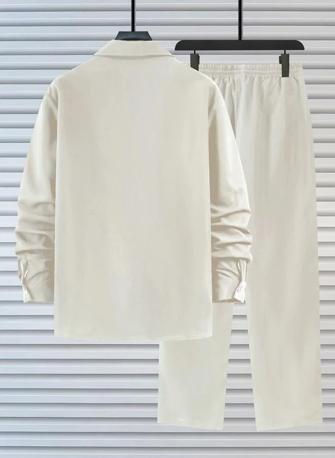 Take Two Men Beige Casual Shirt and Drawstring Pants Co-ords