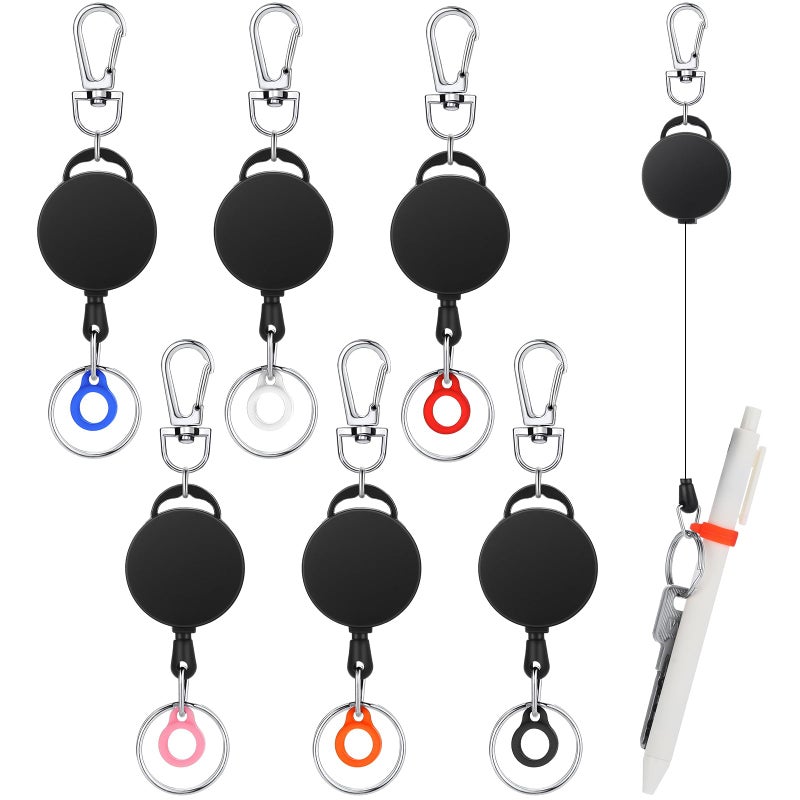 Geyoga 6 Pcs Retractable Pen Holders Retractable Badge Reel with Pen Pencil Clips for Lanyard Nurses ID Badge Doctor Teacher Student Employee Office Medical Workers Supplies - Image 1